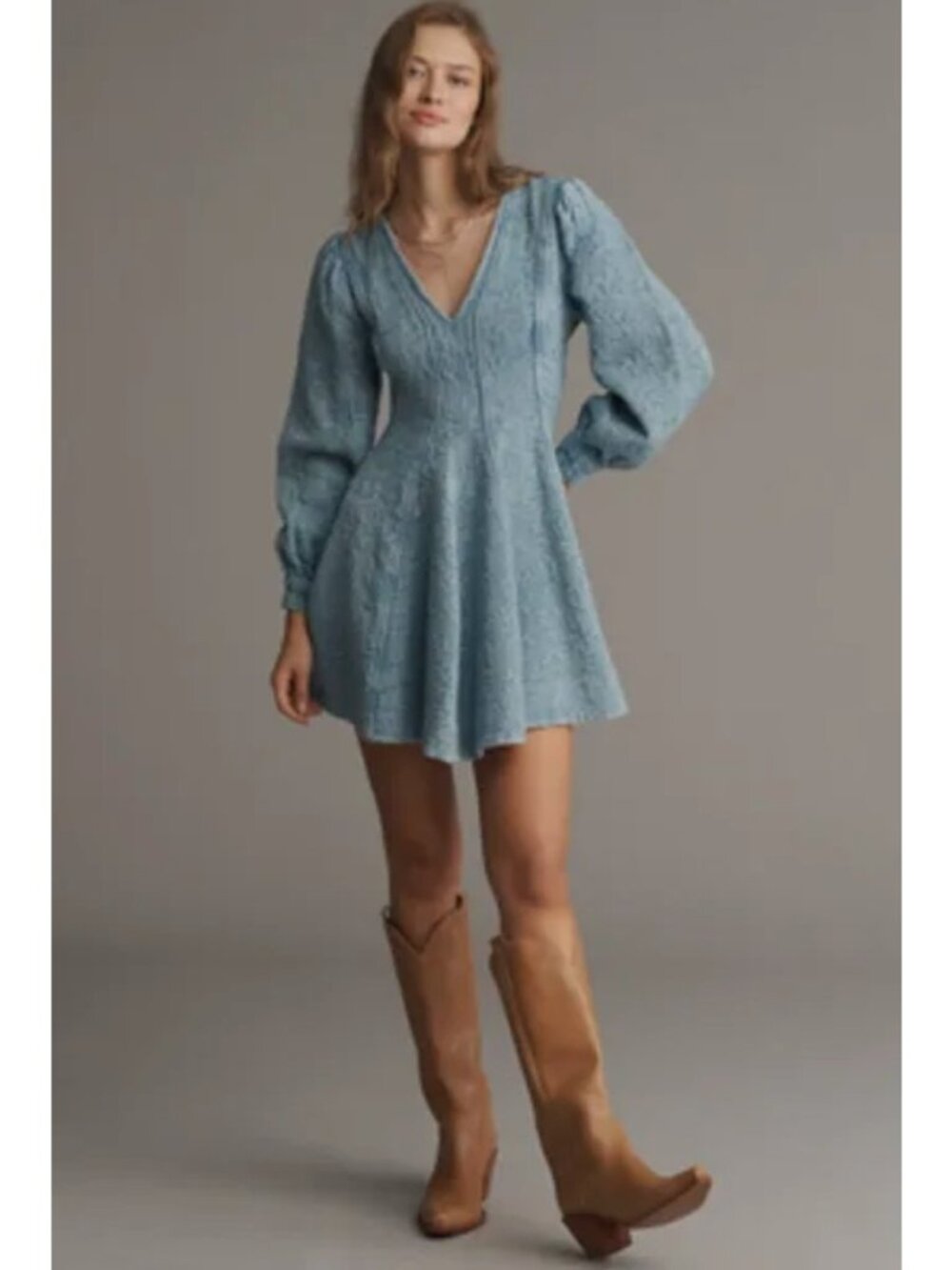 Anthropologie Pilcro Women’s Size 8 Blue Jacquard Puff Sleeve Mini Dress